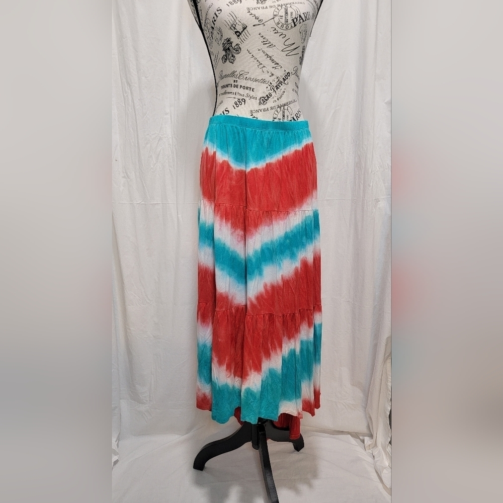 WD.NY Vibrant Red and Blue Maxi Skirt NWT
